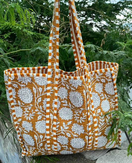 bhavnas boutique - Colorful Travel Bag Floral Hand Block Printed Beautiful Bags