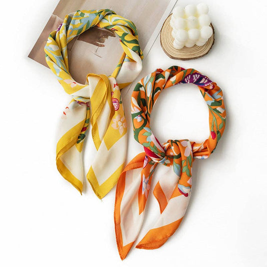 Scarvii - Gentle Floral Pattern Square Scarf: YELLOW