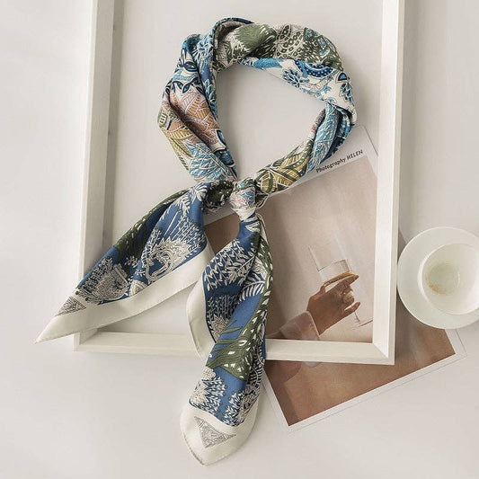 Scarvii -  Botanical Floral Square Scarf: WHITE