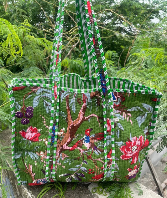 bhavnas boutique - Bird Printed Cotton Quilted Shopping Bag Grocery Women Bags