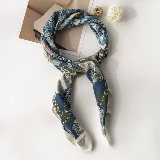 Scarvii -  Botanical Floral Square Scarf: WHITE