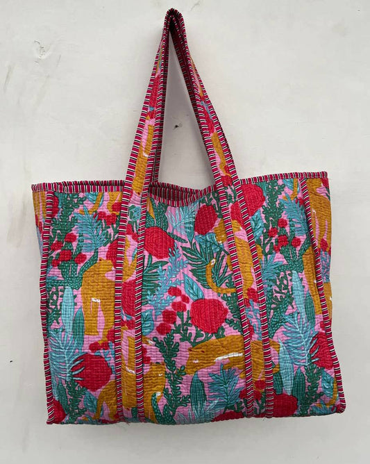 Beach Bag Quilted Cotton Shopping Bag Floral Printed Indian