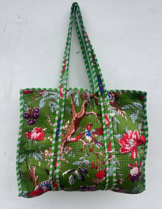 bhavnas boutique - Bird Printed Cotton Quilted Shopping Bag Grocery Women Bags